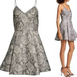 Alice+Olivia Anette silver metallic pleated mini party dress Sz. 10